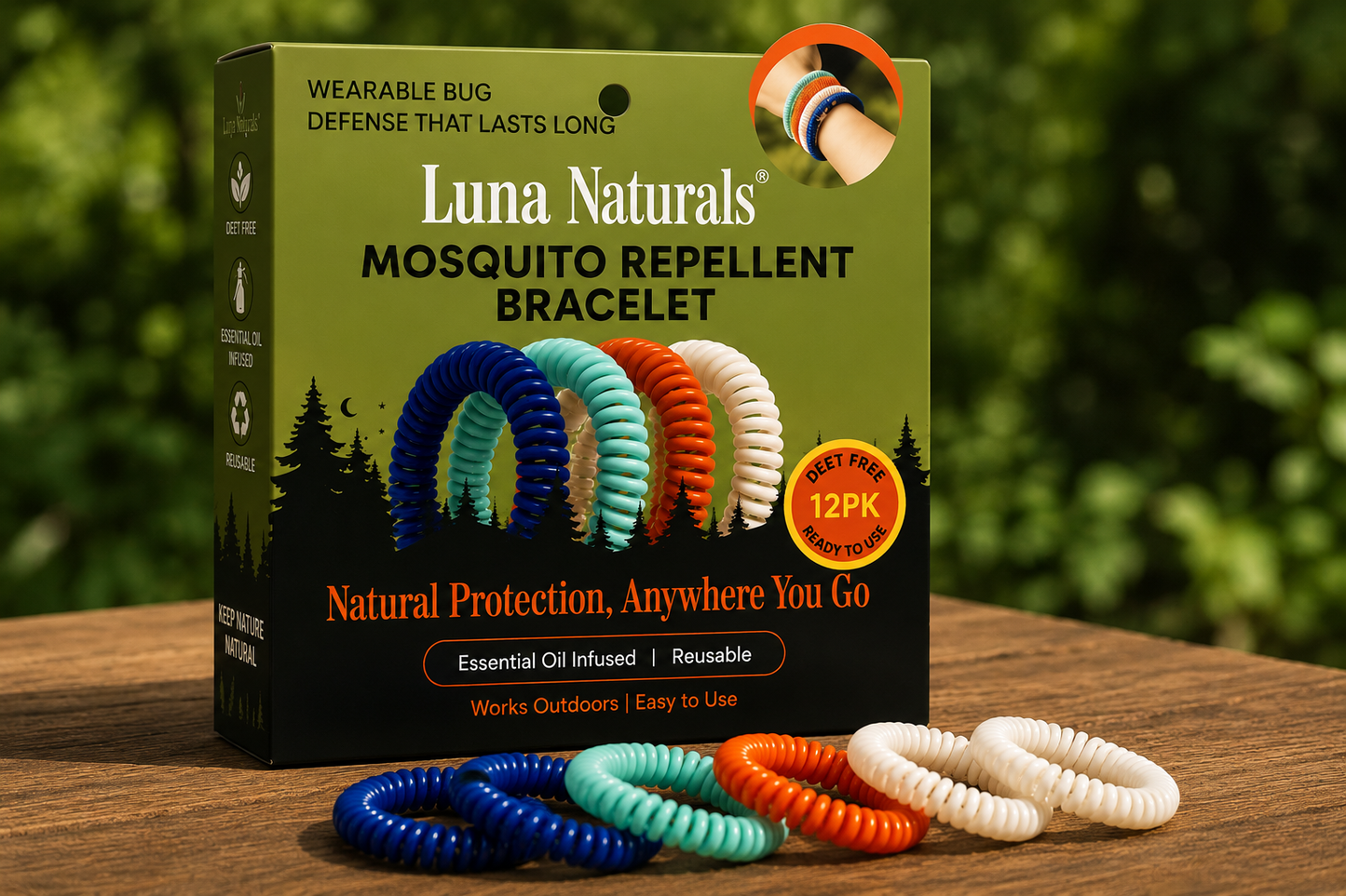 Natural Mosquito Repellent Bracelets - 12 Pack | DEET-Free Outdoor Protection for Kids & Adults